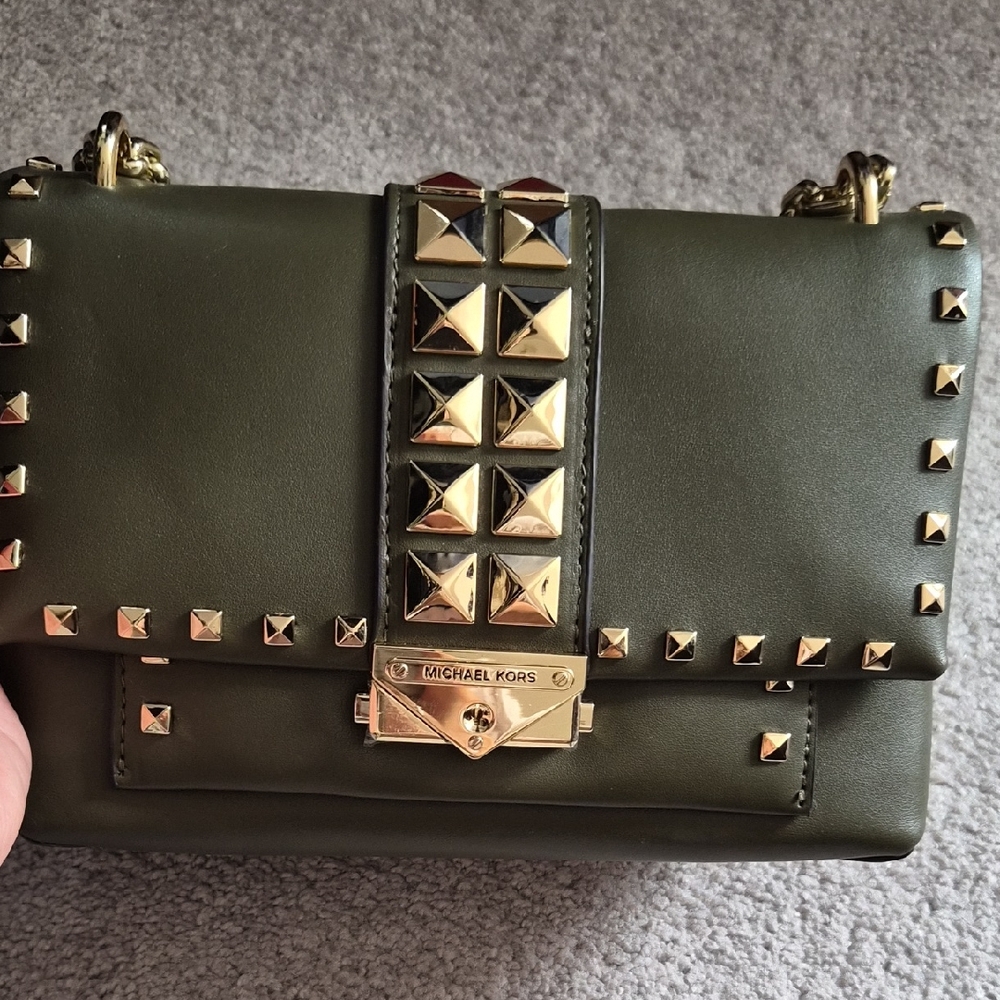 Michael Kors Dark Green Crossbody with Gold Studs